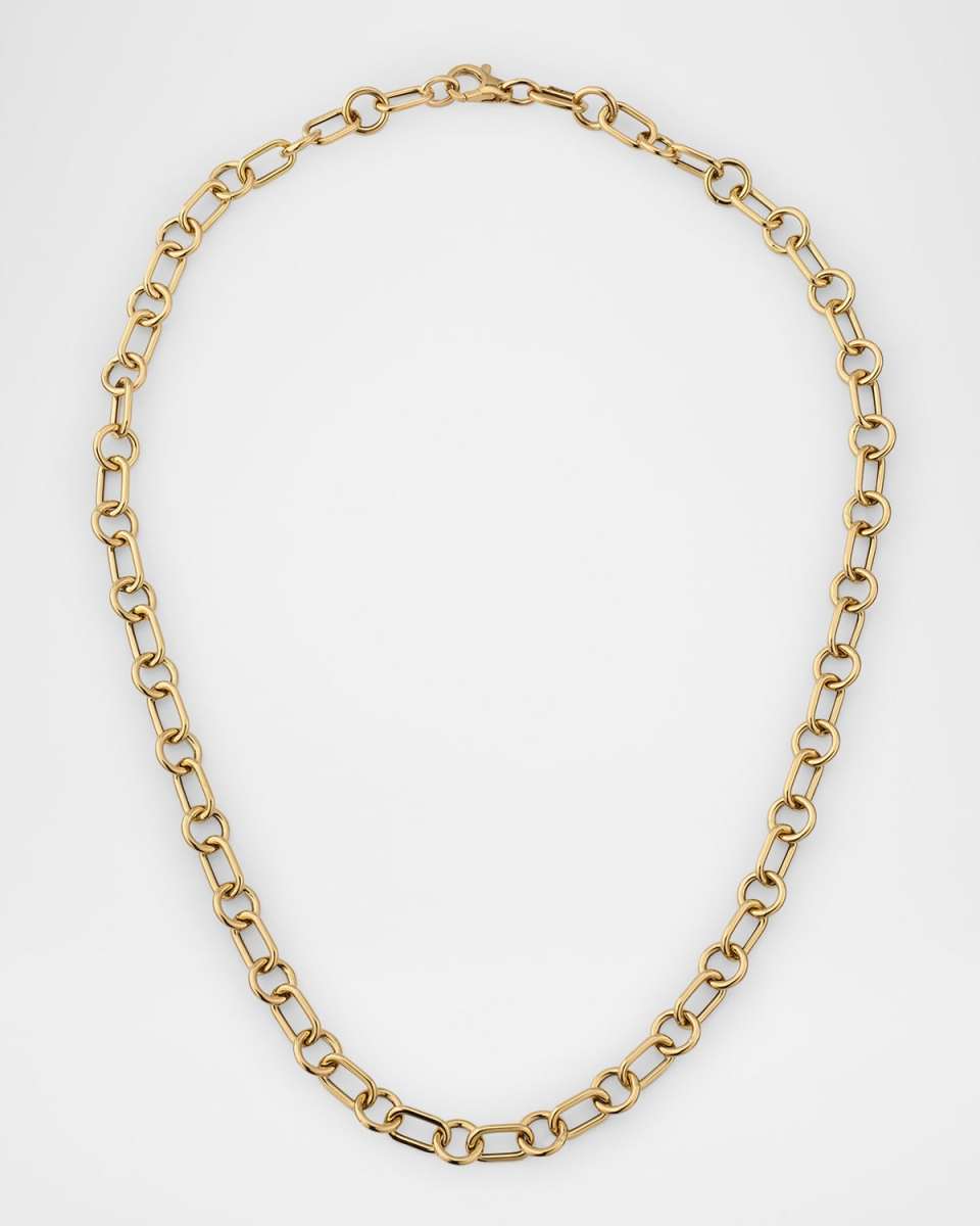 14K Yellow Gold Oval and Round Link Necklace, 18"L